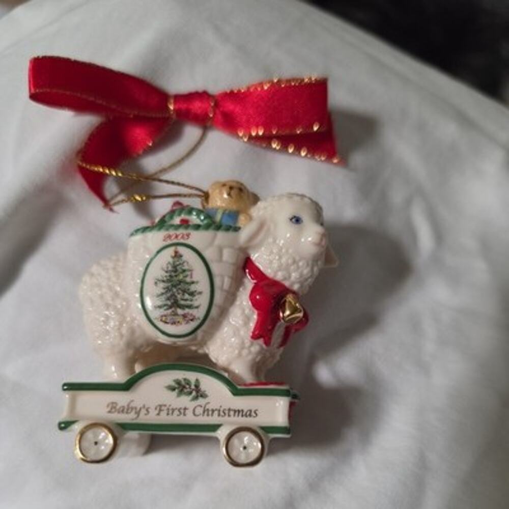 Vintage Spode Christmas Tree Ornament 2003 Lamb Sheep Baby's First Christmas